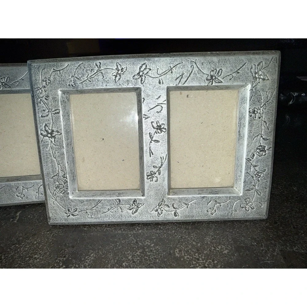 2 Vintage 1999 Burnes of Boston Peweter Frame Floral Fits Two Photos 2.5